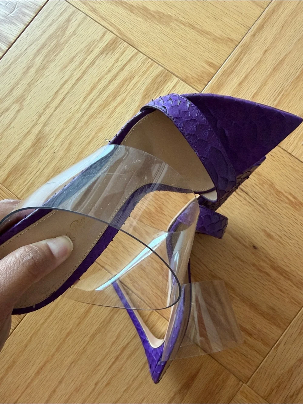 Gianvito Rossi Purple Pointed-Toe Clear PVC Strap Mule Heels 37 6.5 - Picture 6 of 9